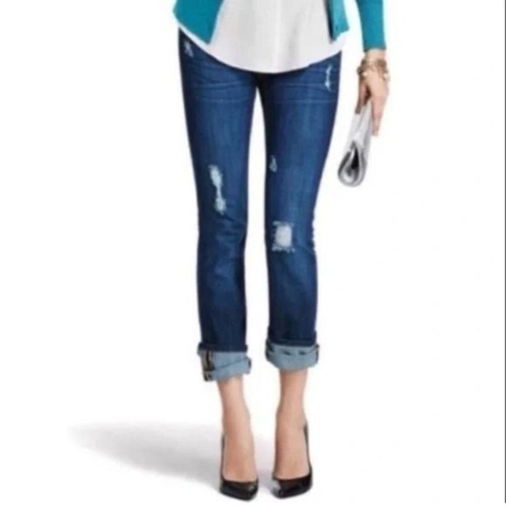Cabi 3045 Jeans Slim Boyfriend Dark Wash Distressed Denim Jeans 8